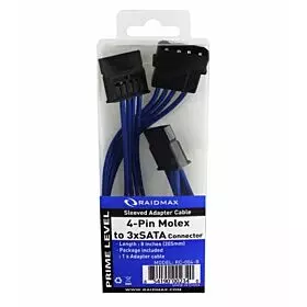 RAIDMAX Sleeved Adapter Cables 4-Pin (Molex to 3XSata Connector) 8 Inches - Blue | RC-04-BLUE