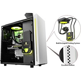DEEPCOOL Gamer Storm BARONKASE LIQUID White ATX Mid Tower with 120mm AIO water cooling system pre-installed SECC /Tempered Glass Computer Case with controllable RGB lighting system | DP-MATX-BNKSWH-LQD