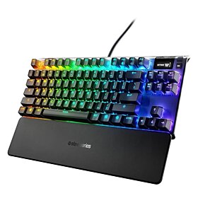 SteelSeries Apex 7 TKL (Red Switch) Compact Mechanical Gaming Keyboard, OLED Smart Display, USB Passthrough and Media Controls, Linear and Quiet, RGB Backlit - Black | 64646