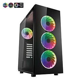 FSP Tempered Glass Panels and 4 RGB Fans ATX Mid Tower PC Computer Gaming Case | CMT340