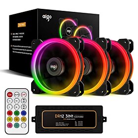 Aigo Aurora DR12 3IN1 Kit Case Fan 3-Pack RGB LED 120mm High Performance High Airflow Adjustable colorful PC CPU Computer Case Cooling Cooler with Controller | DR12 3IN1