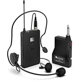 Fifine Wireless Microphone set with Headset / Lavalier Lapel Mics, Beltpack Transmitter / Receiver,Ideal for Teaching, Preaching and Public Speaking Applications - Black | K037B