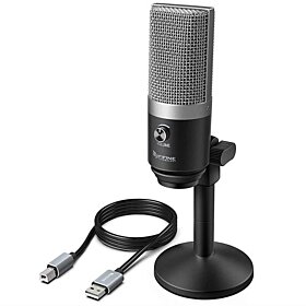 Fifine USB Microphone with Zero-Latency Monitoring Jack for Streaming Podcasting on Mac / Windows - Silver/Black | K670