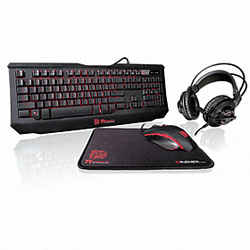 Thermaltake Tt eSPORTS Knucker 4-in-1 3 Color Membrane Keyboard & 2400 DPI Avago 5050 Optical Gaming Mouse & Headset & Mouse Pad Combo Kit | KB-GCK-PLBLUS-01