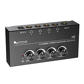 Fifine Headphone Amplifier 4 Channels Metal Stereo Audio Amplifier,Mini Earphone Splitter with Power Adapter-4x Quarter Inch Balanced TRS Headphones Output and TRS Audio Input For Sound Mixer - Black | N6