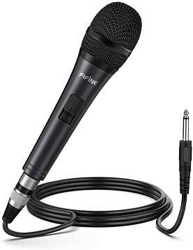 Fifine Dynamic Vocal Microphone for Speaker, Wired Handheld Mic with On and Off Switch and 14.8ft Detachable Cable-K6 - Black | PRESENTATION-K6